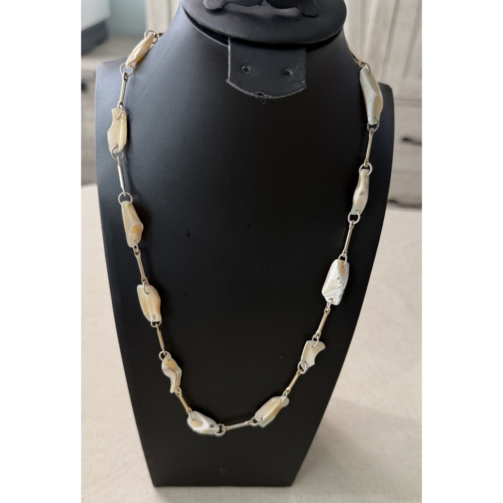 Vintage‎ Mother of Pearl Shell Link Necklace Long Irregular Beads Statement Boho